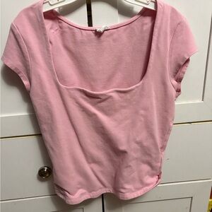 Garage Pink Short Sleeve Square Neck Top